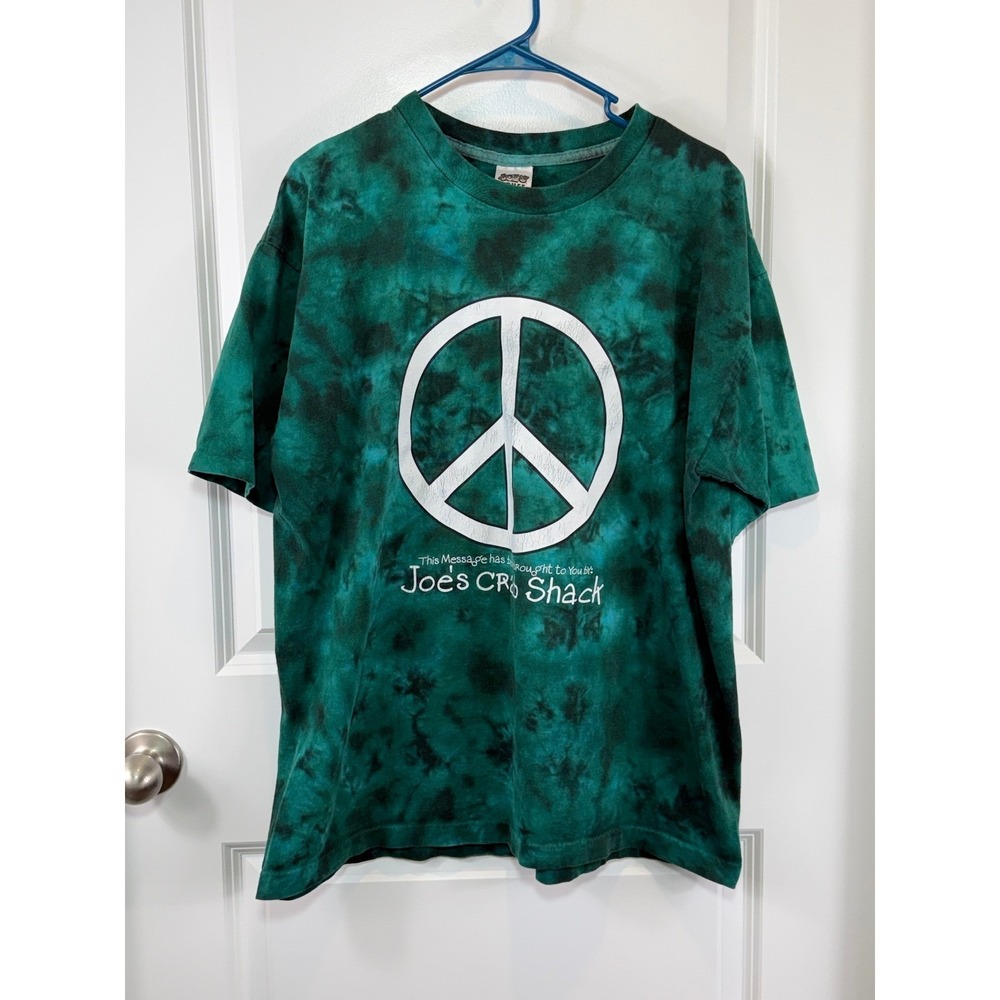 Joes Crab Shack Tie Dye T-Shirt Mens Large Peace Love‎ & Crabs Green VTG Retro